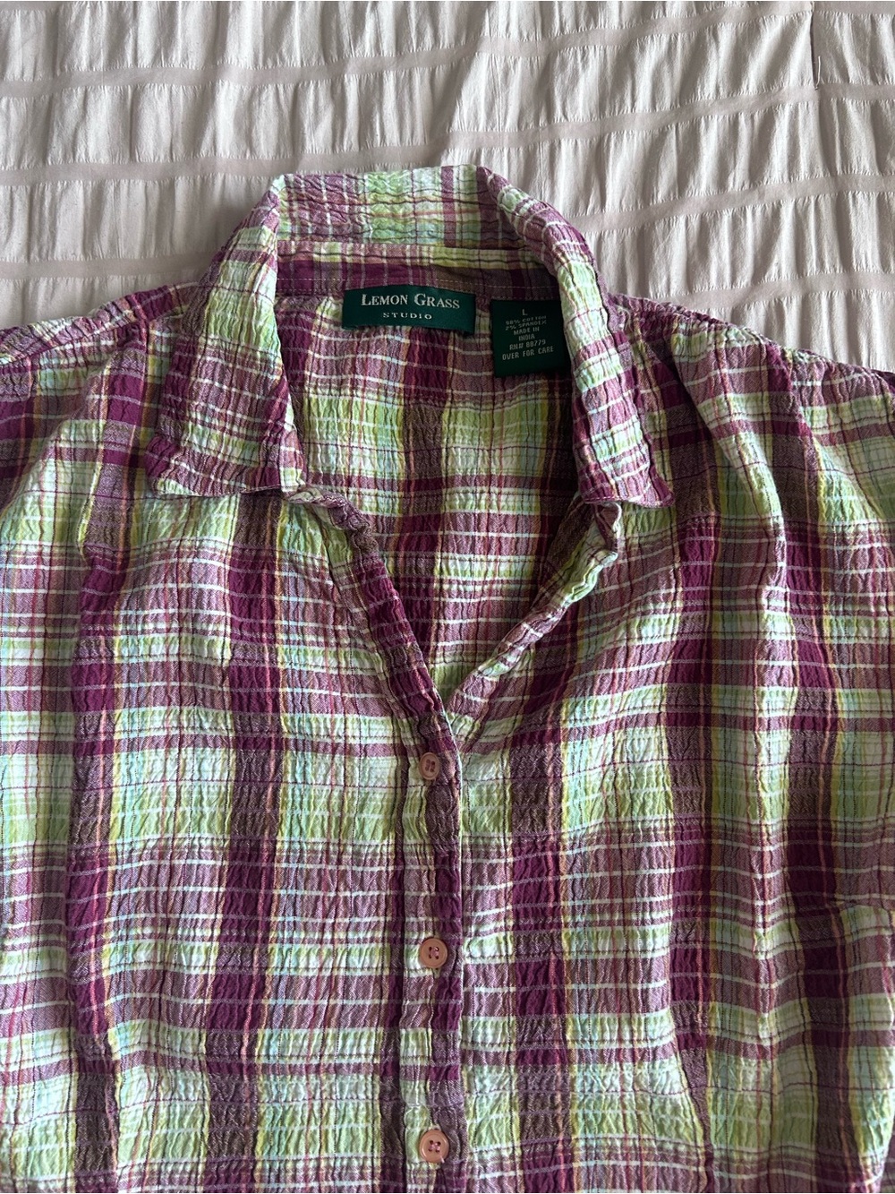 Lemon Grass Studio Plaid Button Up Shirt (L) - Picture 2 of 5